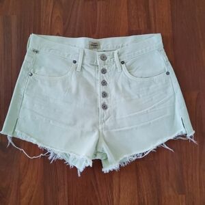 New Citizens of Humanity Danielle Distressed Fringe Cutoff Jean Shorts 27 Green